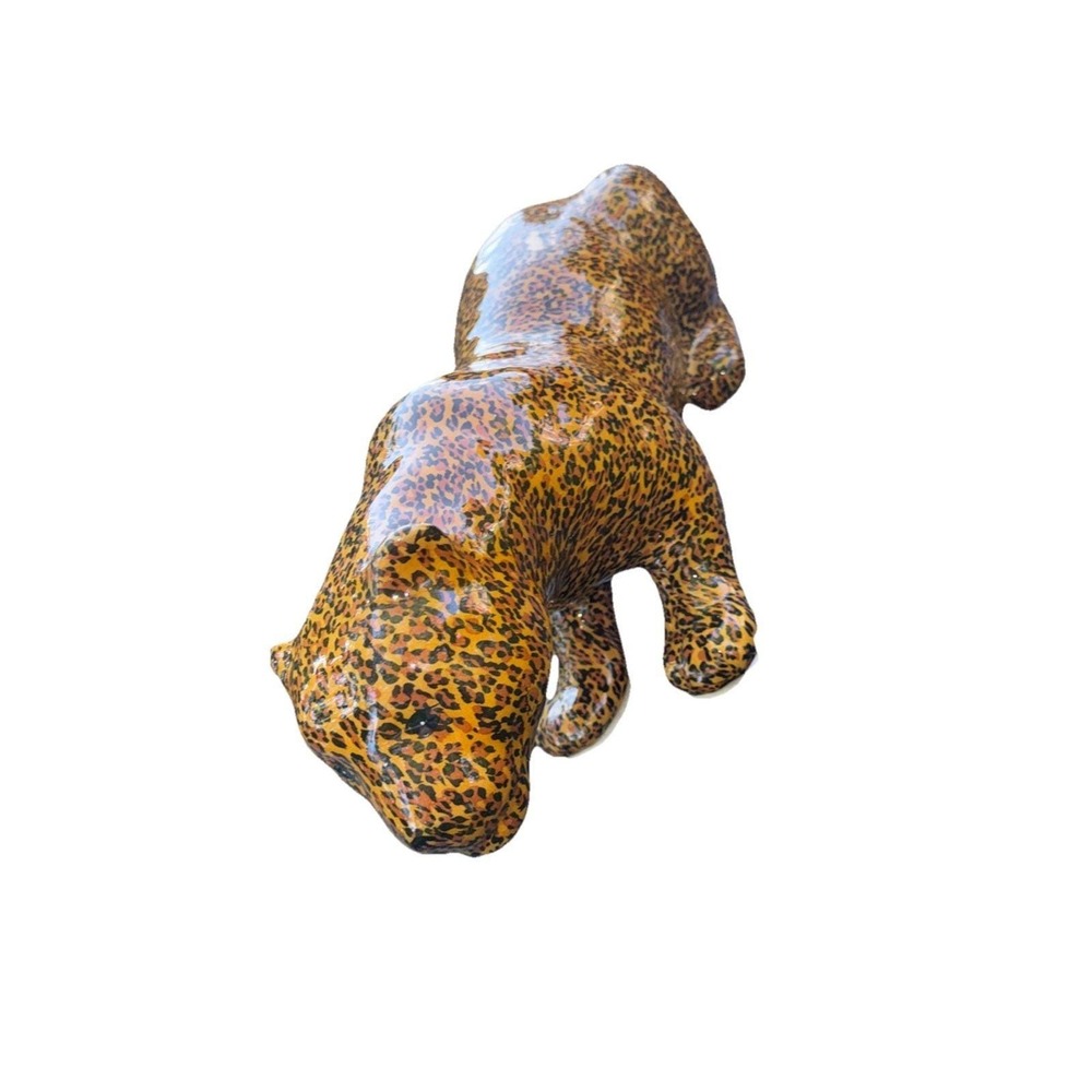 LARGE Midcentury Handpainted Ceramic Leopard Cheetah Sculpture Regency 21"